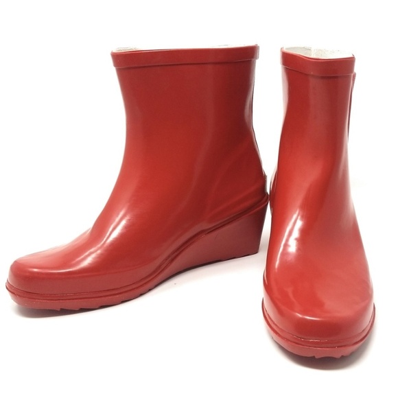 Women's Rainboots, Ankle Wedge Rubber Rain Boots, RB-5102, Red - Picture 2 of 5